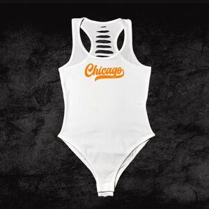White/Orange Chicago Bodysuit CHI-TOWN Girl Bear Fan Outfit, Football MOM Shirts